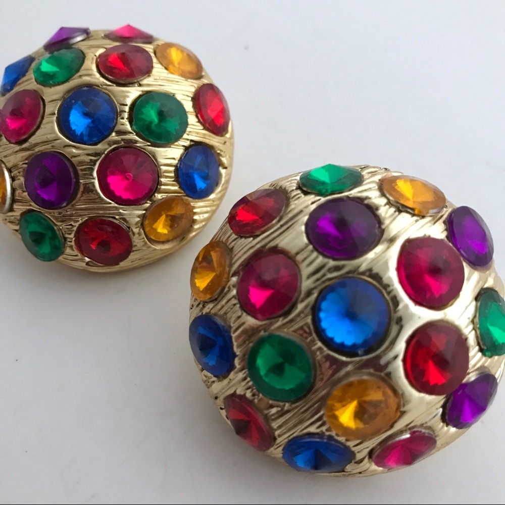 Retro Earrings Colorful Rhinestones Party Attire